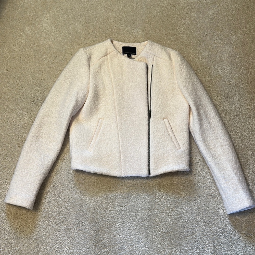 Banana Republic off white off centered zip front jacket size 10 tall
